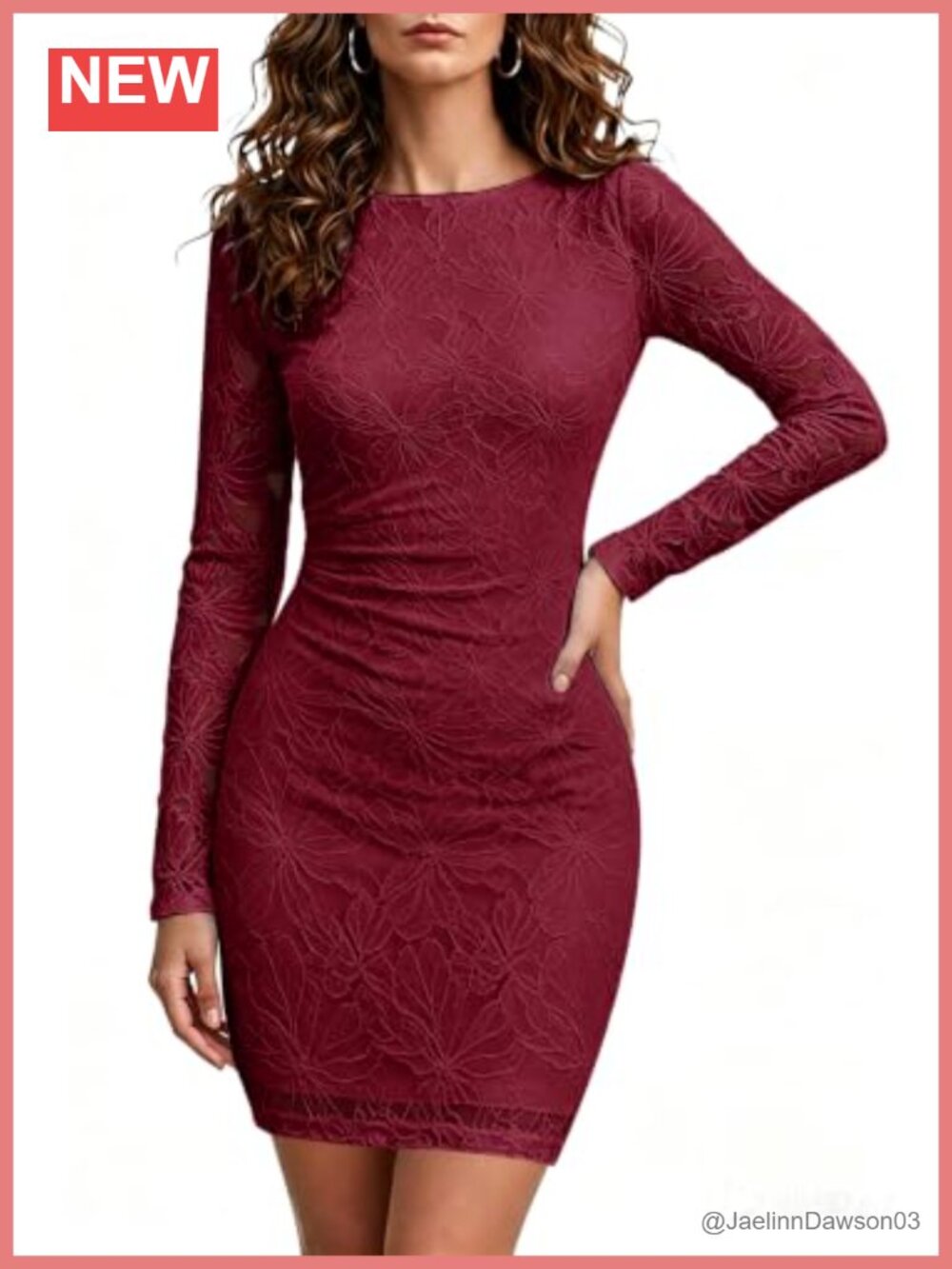 Long Sleeve Floral Lace Bodycon Mini Dress